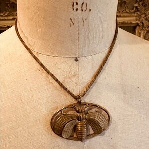 Vintage Brass Moth Pendant Necklace